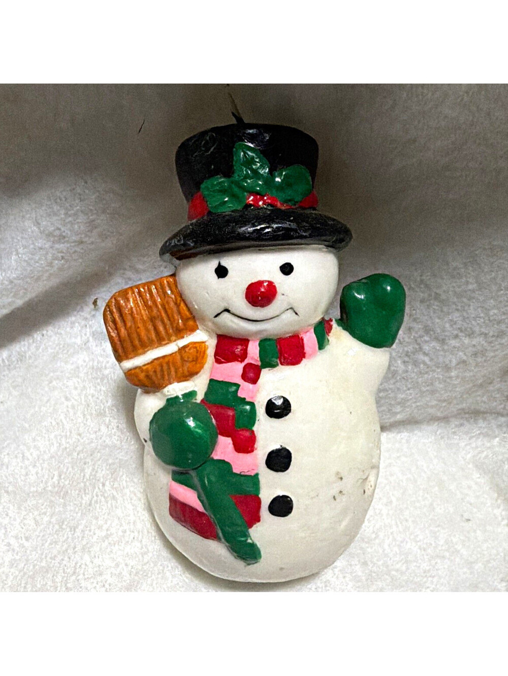 Snowman Wax Figurine Candle w/ Wick, Unscented Small Decorative Christmas